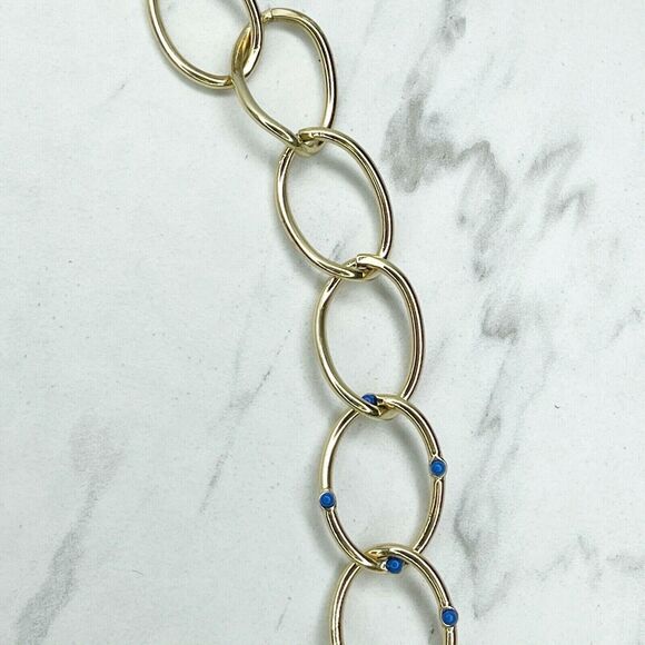 Coldwater Creek Gold Tone Blue Studded Chain Link Necklace - Picture 3 of 12